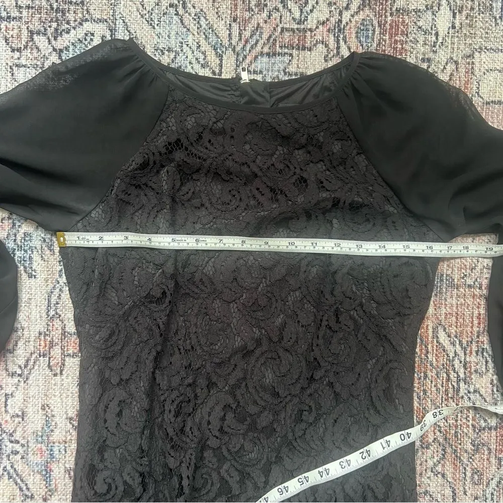 Adrianna Papell Elegant Black Lace Overlay Dress Sheer 3/4 Length Sleeve 8P - Image 7