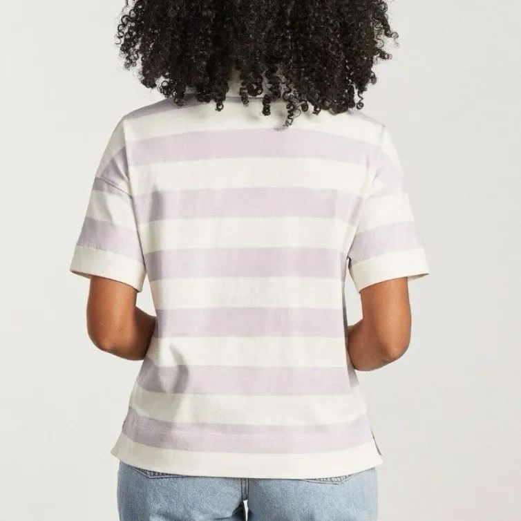 Everlane The Organic Cotton Retro Polo Shirt Purple Stripe Short Sleeve Small - Image 3