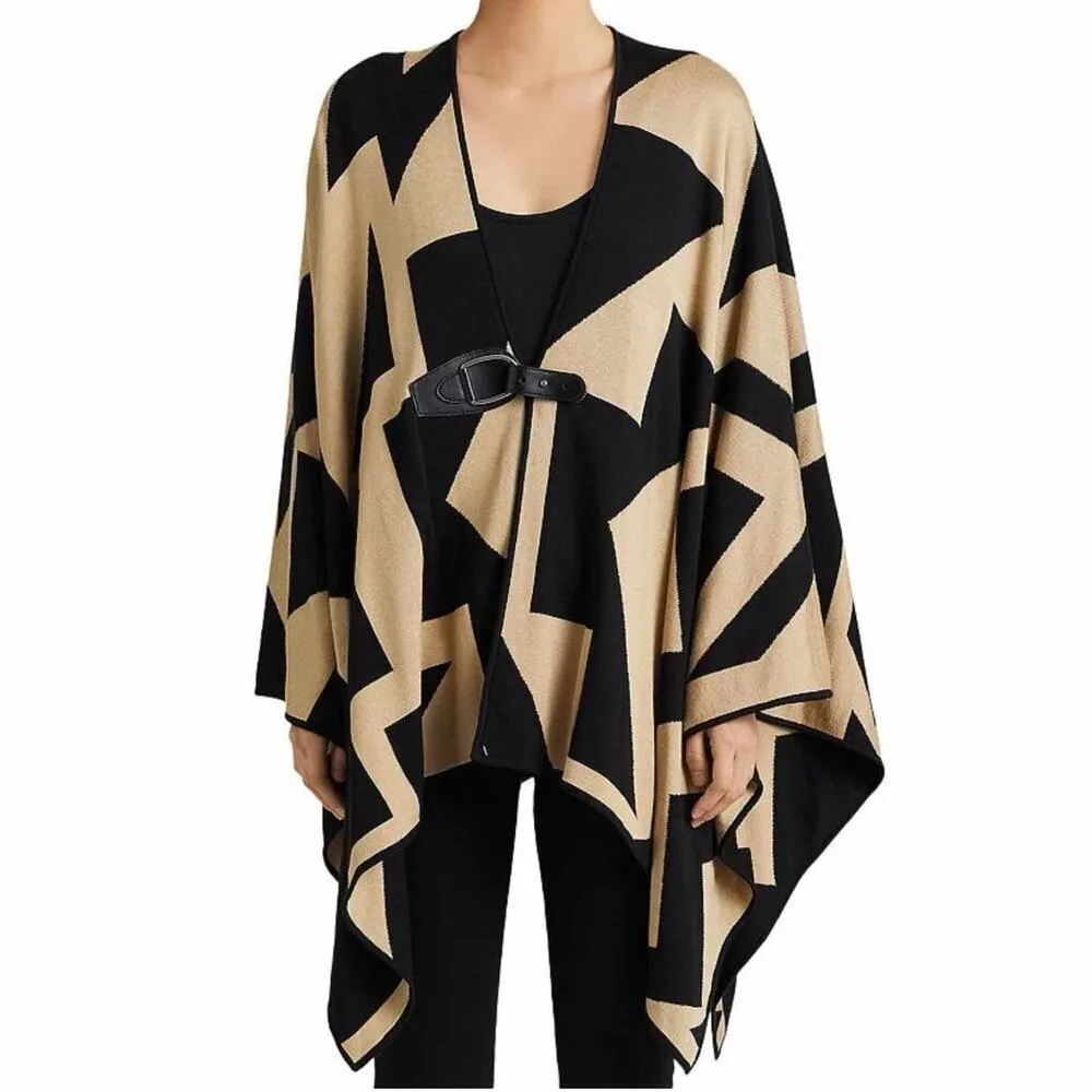 Ralph Lauren Women's New Geo Print Poncho Cardigan Shawl Size Large/XL FLAWED - Image 11