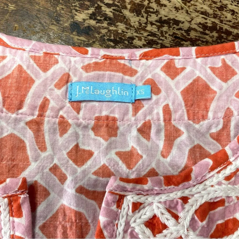 J. MCLAUGHLIN Geometric‎ Embroidered Mini Tunic Dress Preppy Beach Coastal XS - Image 4