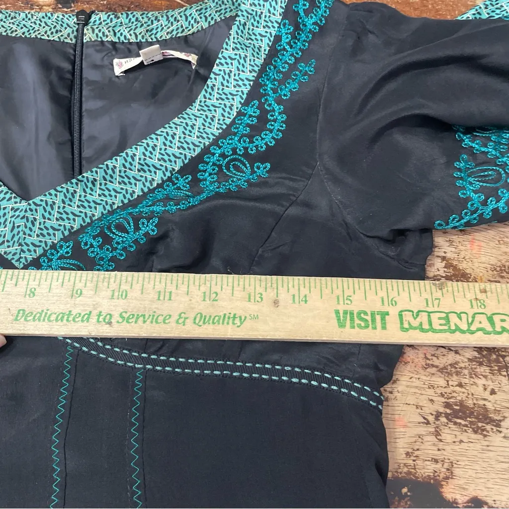 Vintage Y2K Nanette Lepore Sz 4 Bohemian Embroidered Silk Baby‎ Doll Dress - Image 5