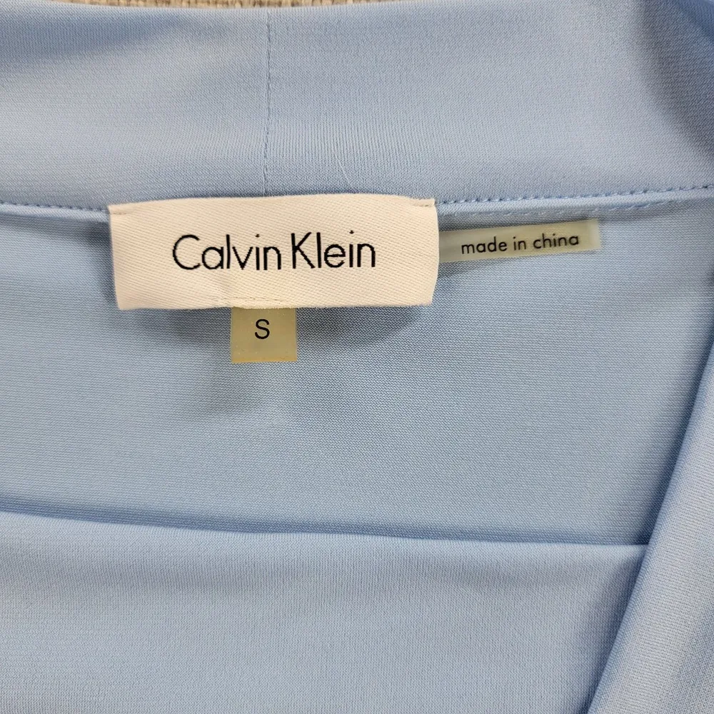 Calvin Klein Womens Blouse Top Size S Powder Blue Drape Cowl Neck Stretch Tank - Image 2
