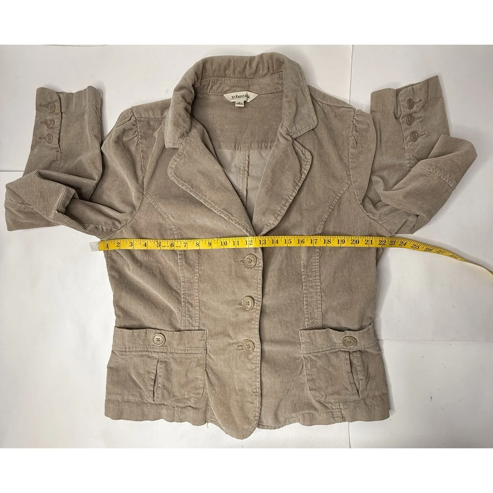 Vintage St. John's Bay Blazer Womens Size XL Tan Corduroy‎ Jacket Retro Career - Image 3