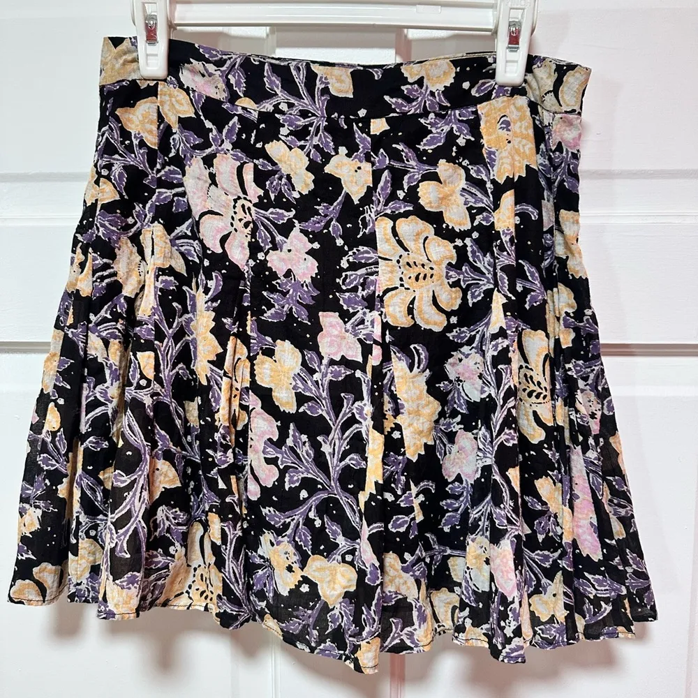 Free People End of the Island Floral Cotton Skirt Black Motif Size 10 - Image 3