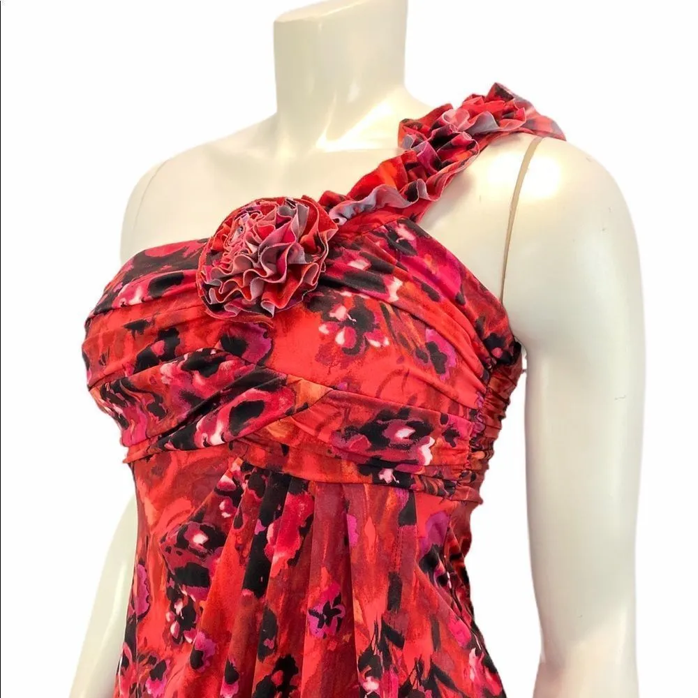 Valerie Bertinelli Sz 4 One Shoulder Floral Black Red Mini Flower Design Dress - Image 5