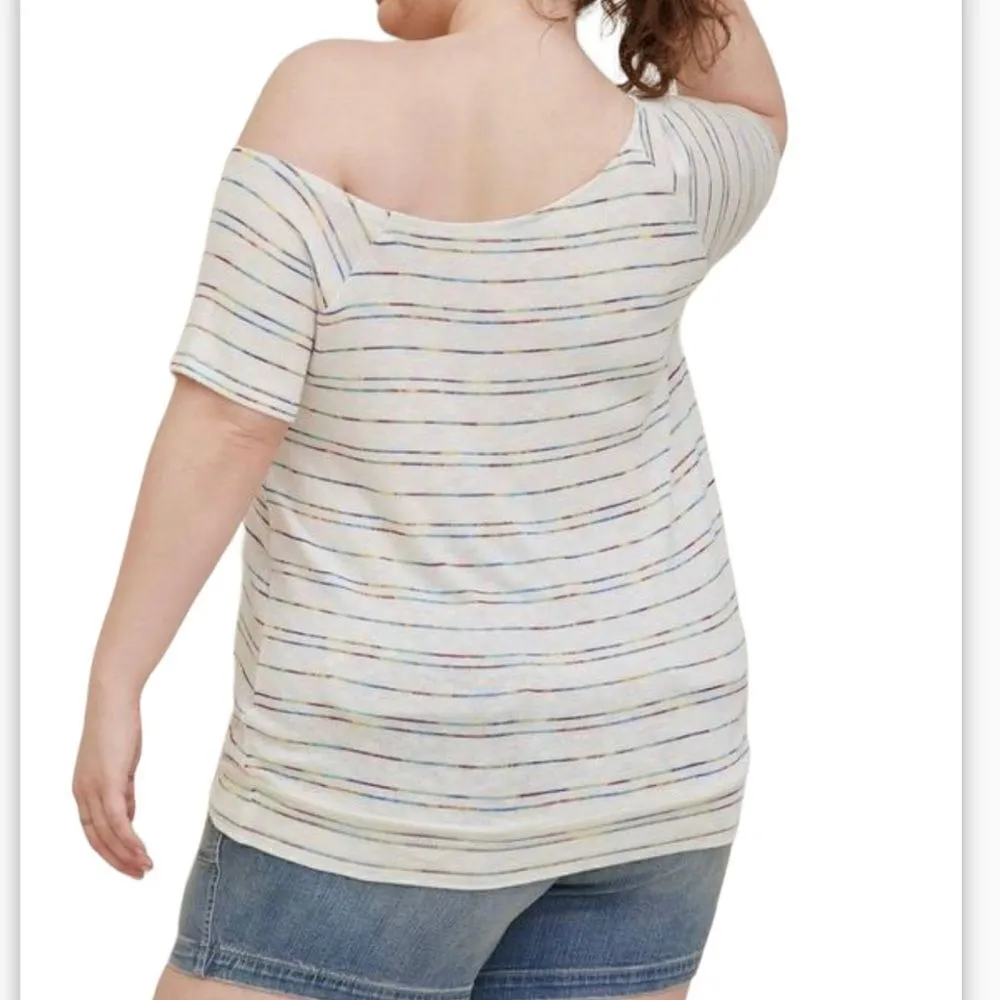 NEW Torrid Off-Shoulder Hacci Stripe Raglan Tee White multicolor Size 2X - Image 2