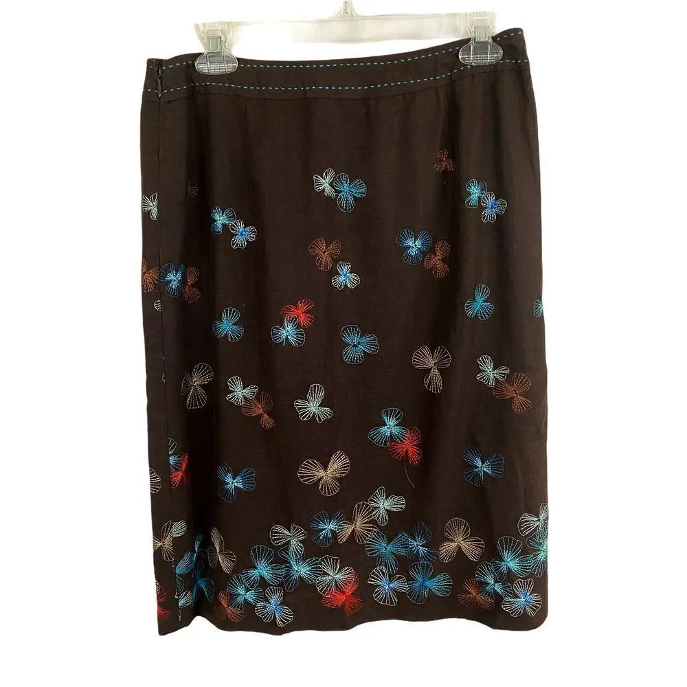 Alfani Nolita Brown Floral Linen Skirt Size 10 - Image 4