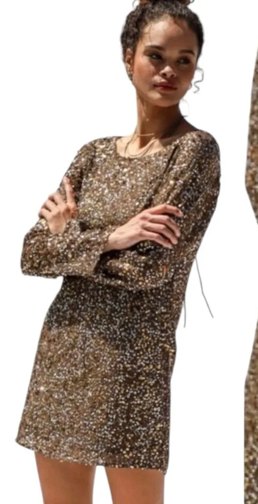 Free People Jen's Pirate Booty Brown Sequin Mini Dress Open Back Boho Small New - Image 1