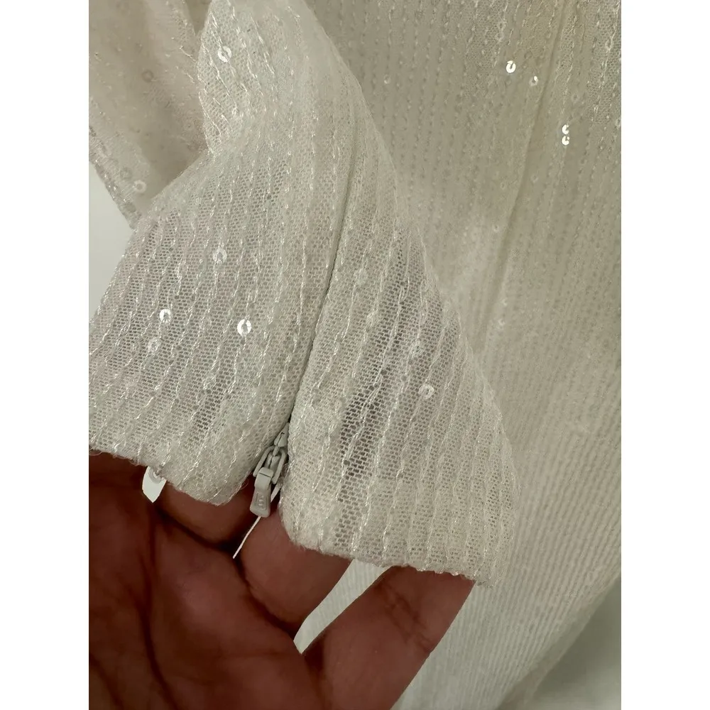 Size 2 $398 NWT Sequin Wrap High Low Long Sleeve Wrap Gown - Image 8