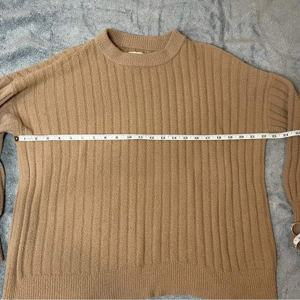 Aerie Tan Rib Knit Scoop Neck Long Sleeve Sweater Fall Winter Cozycore Size XXS - Image 5