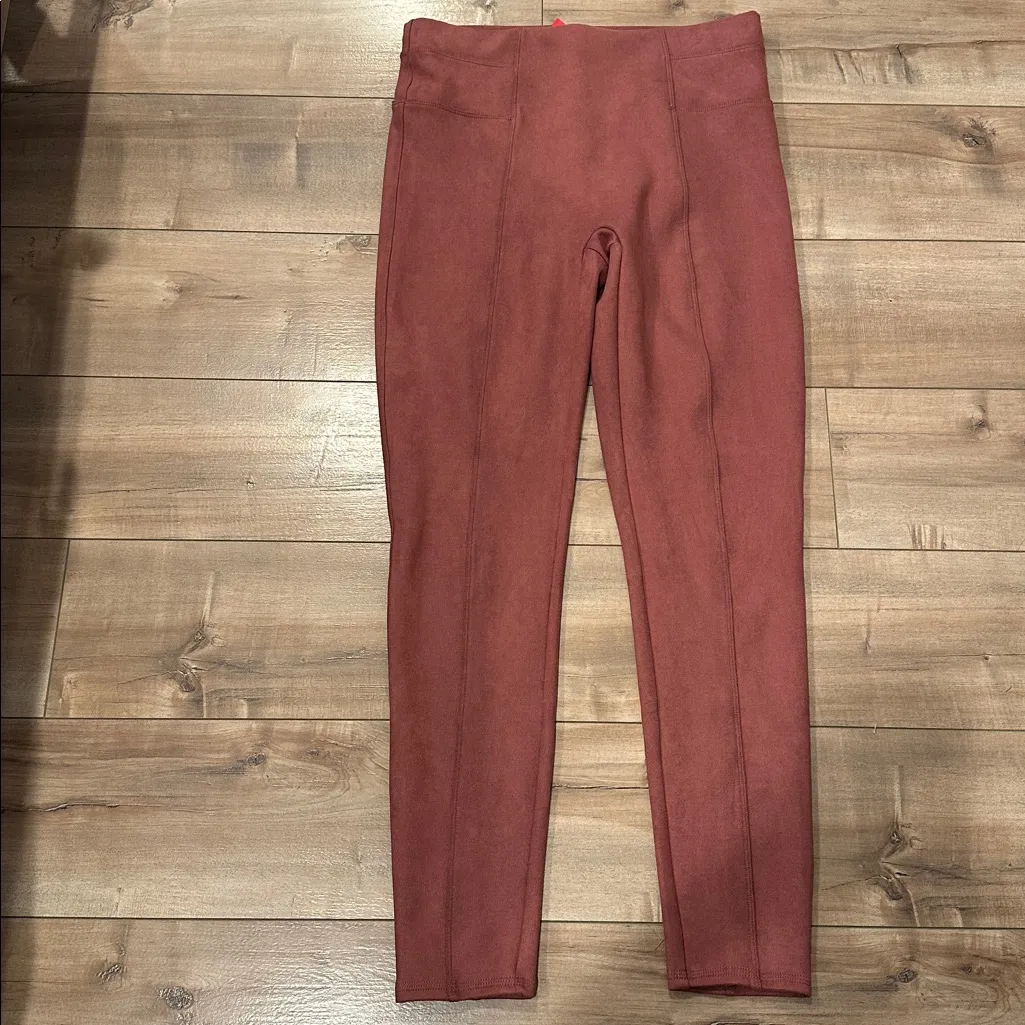 SPANX Faux Suede Leggings Rich Rose Pink High Waist Sz L - Image 8