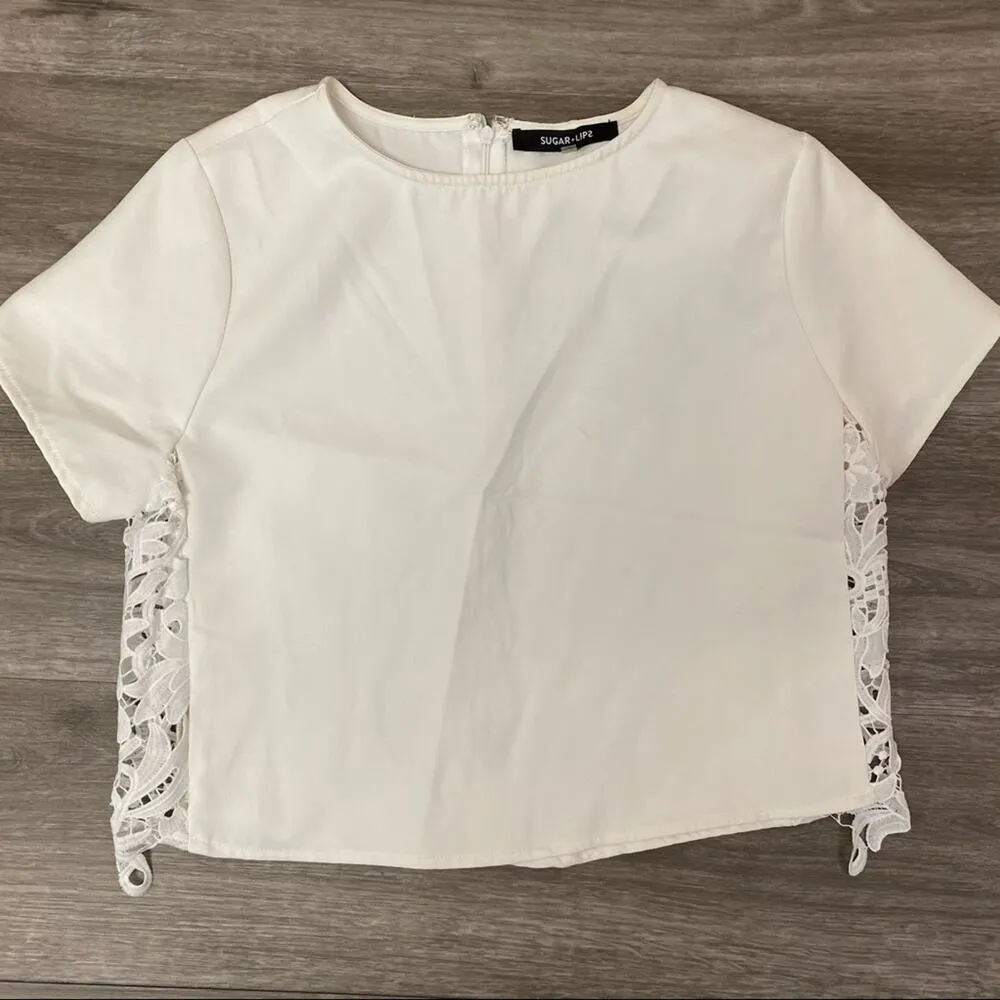 Sugar + Lips Lace Panel Cropped Top White M - Image 8
