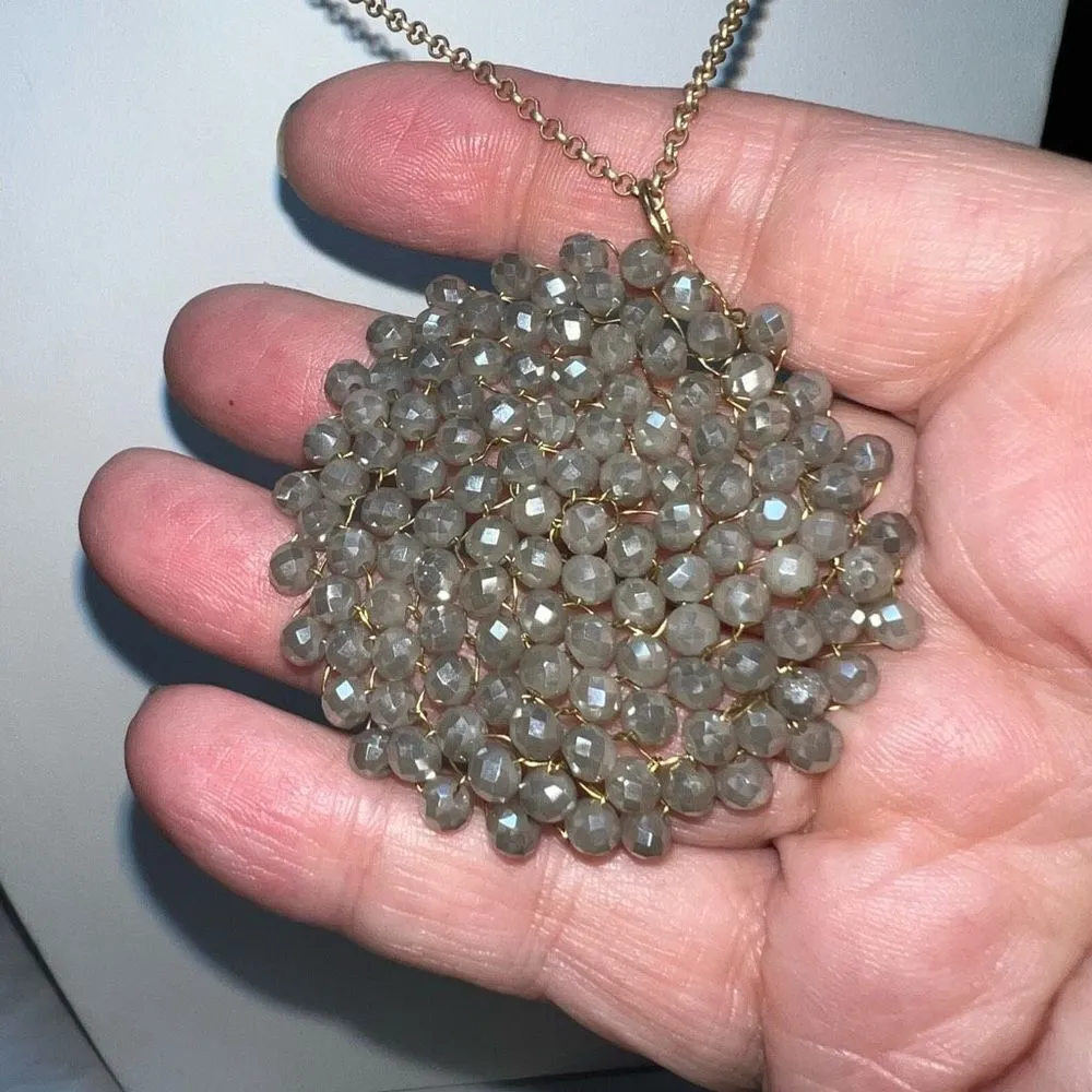 Gold Tone and Woven Champagne Faceted Beaded Pendant Necklace - Image 2