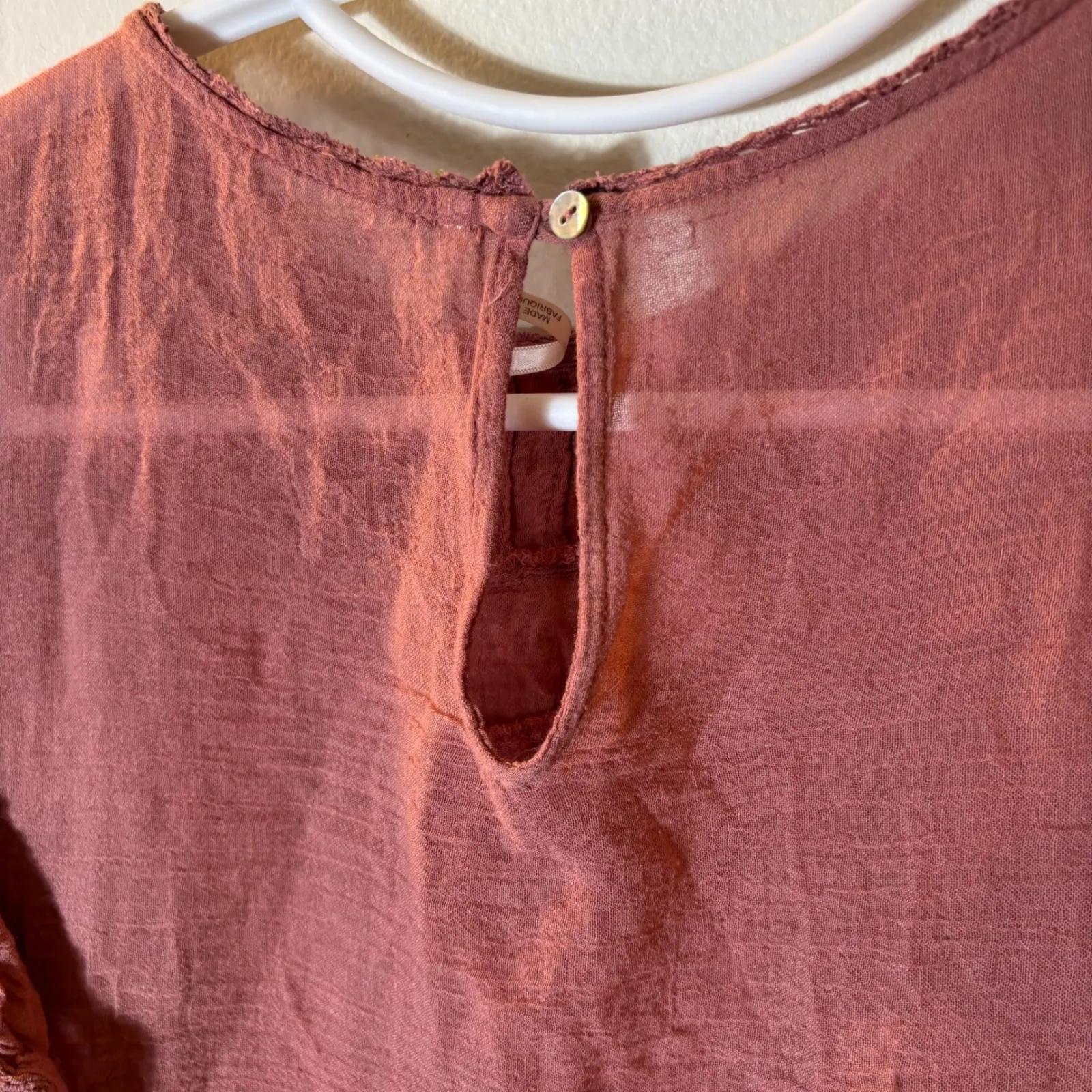 Free People Jasmine Ruffle Lace Boho Peasant Gauzy Victorian Cotton Blouse M - Image 9