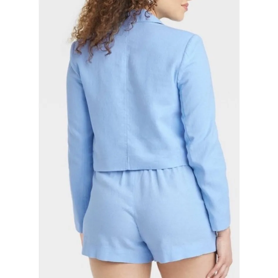 NWT‎ a new day Size Large Linen Blend Cropped Blazer Women Light Blue Beach - Image 2
