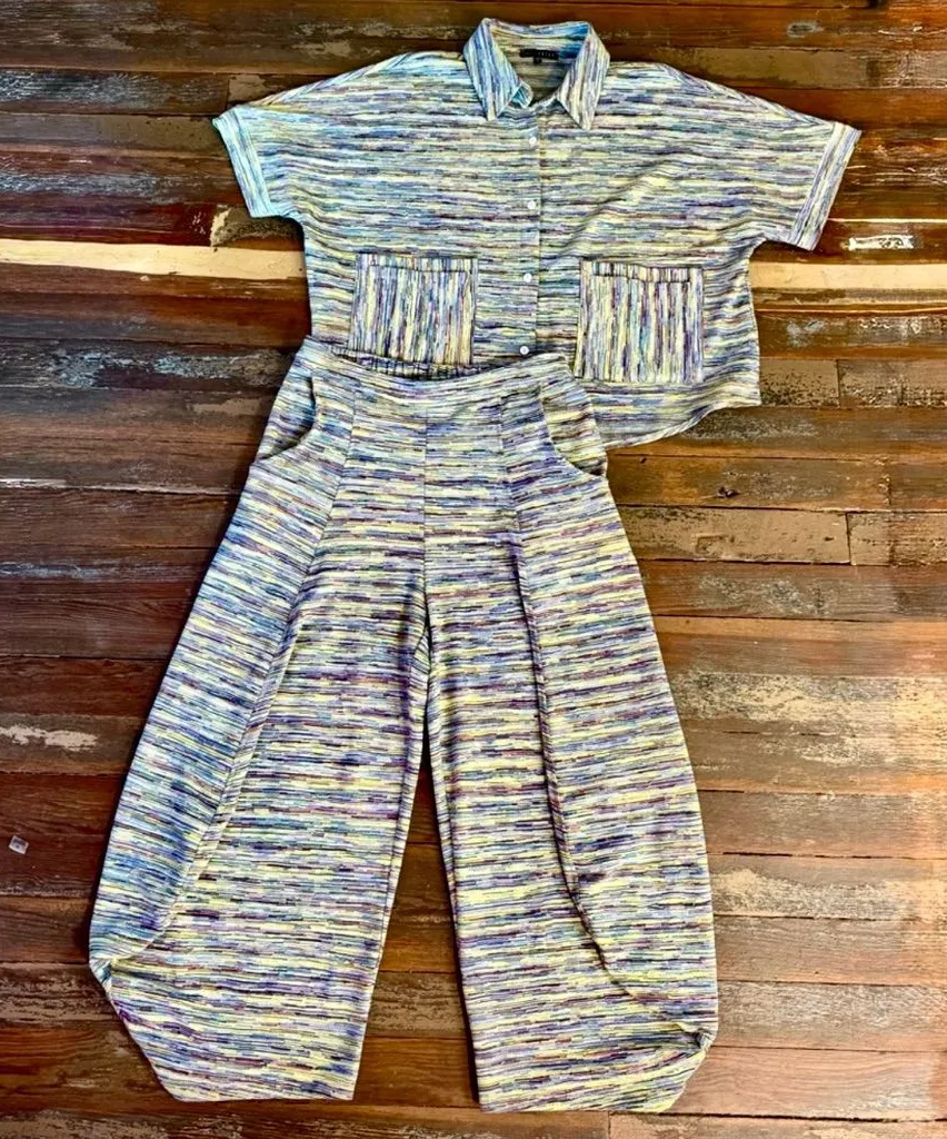 Kozan 2 Piece Colorful Striped Button Up Top & Lantern Pull On Pants Set M/L ๐งก๐ Yellow Size undefined - Image 1