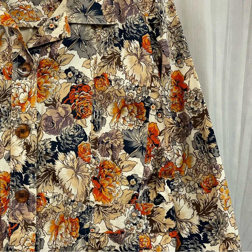 KEREN hart Floral Blazer in Orange and Cream Size L - Image 3