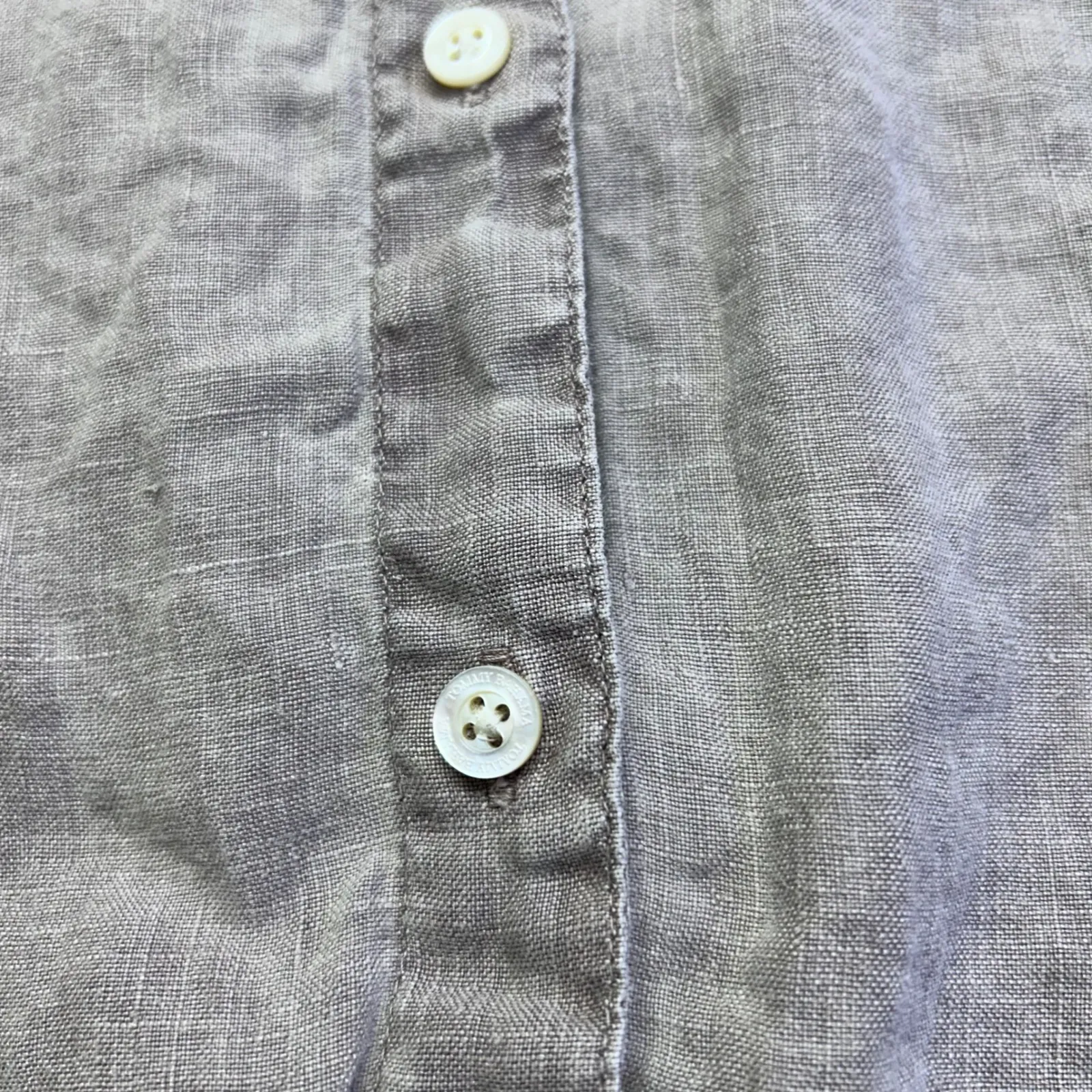 Tommy Bahama Linen Casual Button Down Shirt Gray Brown Size S Roll Tab Sleeve - Image 6
