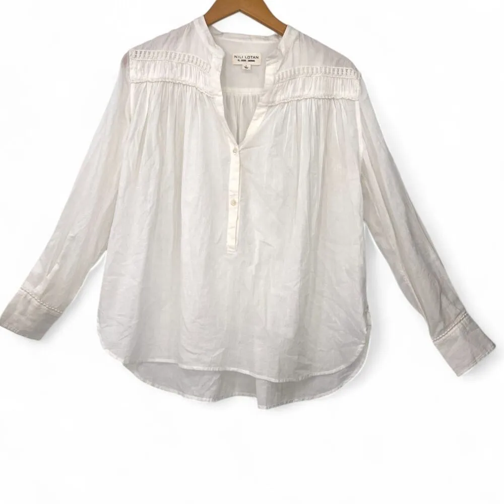 NILI LOTAN Flowey Long Sleeve Button Mandarin Collar Top Blouse Women's White - Image 2