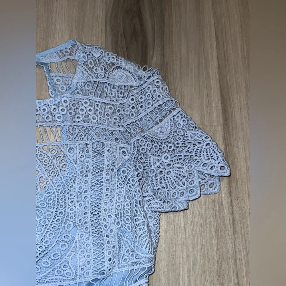 Bebe Light Blue Crochet Lace Cap Sleeve Cotton Coquette Women’s Dress - Image 4
