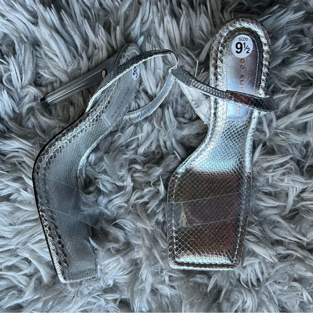 Good American silver square toe high heel sandals women's shoe size 9.5 - Image 2