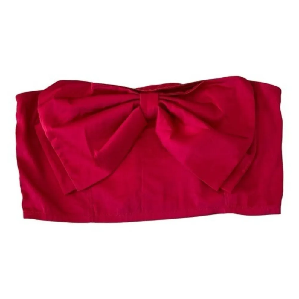 ANTHROPOLOGIE Satin Red Bow Crop Top Strapless Size XL NEW - Image 4