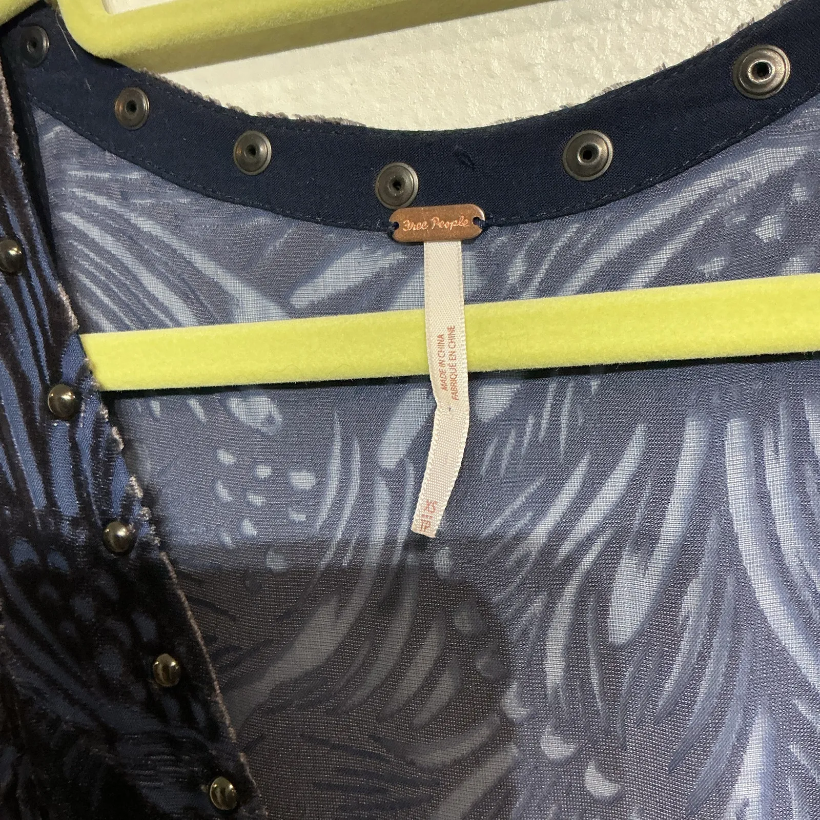 Free People Blue Combo ELLIE Velvet Burnout Mini Swing Dress Sz XS - Image 6