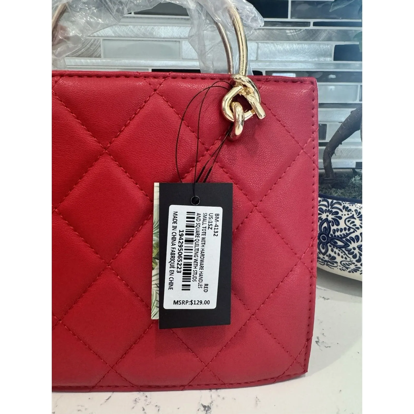 Badgley Mischka Red Quilted Bag With Gold Accents New With Tags MSRP $129 - Image 3