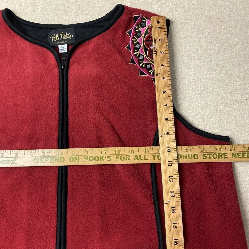 Bob Mackie Red Vest Wearable Art Women’s XL Embroidered Pocket Full zip Up Artsy - Image 10