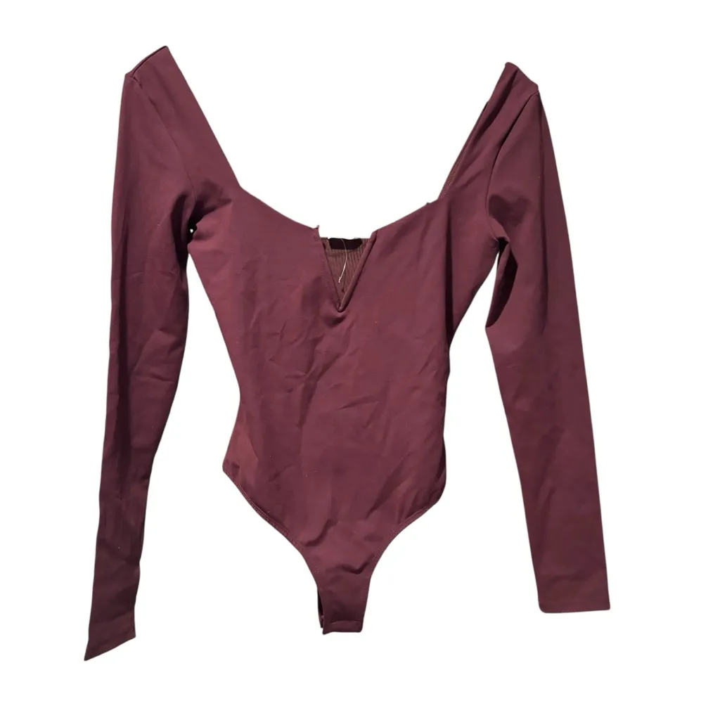 Free People Stars Alignment Burgundy/Brown V-wire Bodysuit Size XS - Image 2