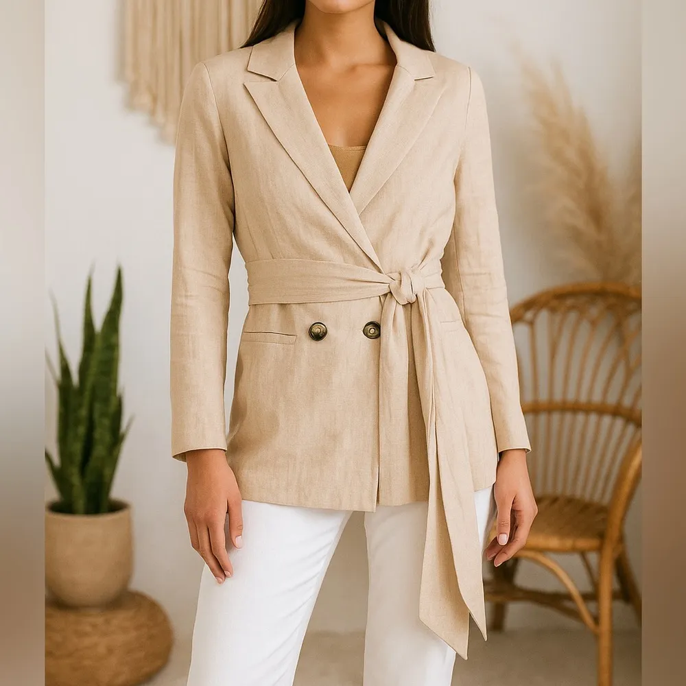 LPA Jino Linen Blend Jacket in Tan Sand - Image 10