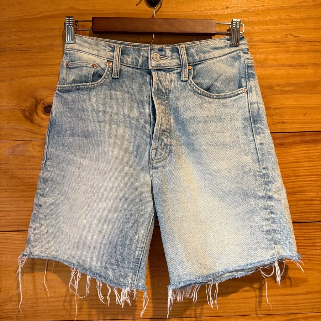 MOTHER The Tripper Cutoff Fray Denim Jean Shorts Skating On Thin Ice 26 Blue - Image 2