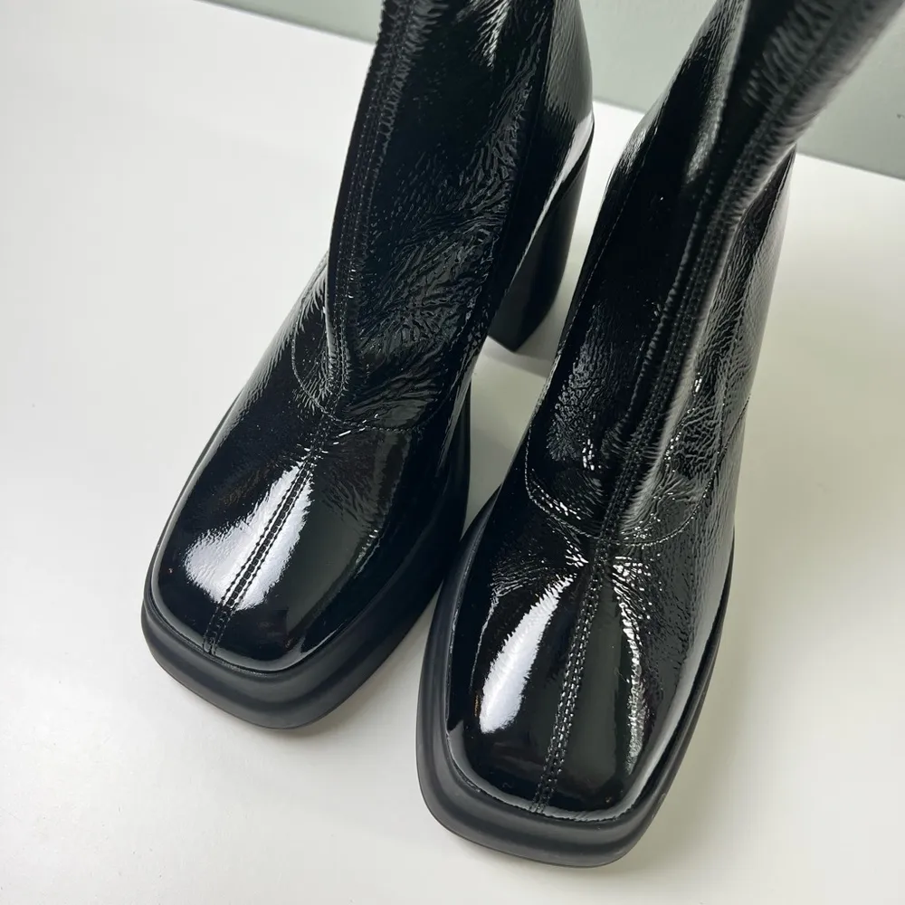 Free People Double Stack Black Patent Leather Platform Boots 8.5 - Image 5