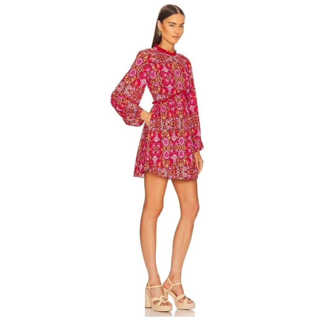 AMUR Codi Floral Long Sleeve Minidress In Rosewood Kaleidoscope Paisley Size 0 - Image 2