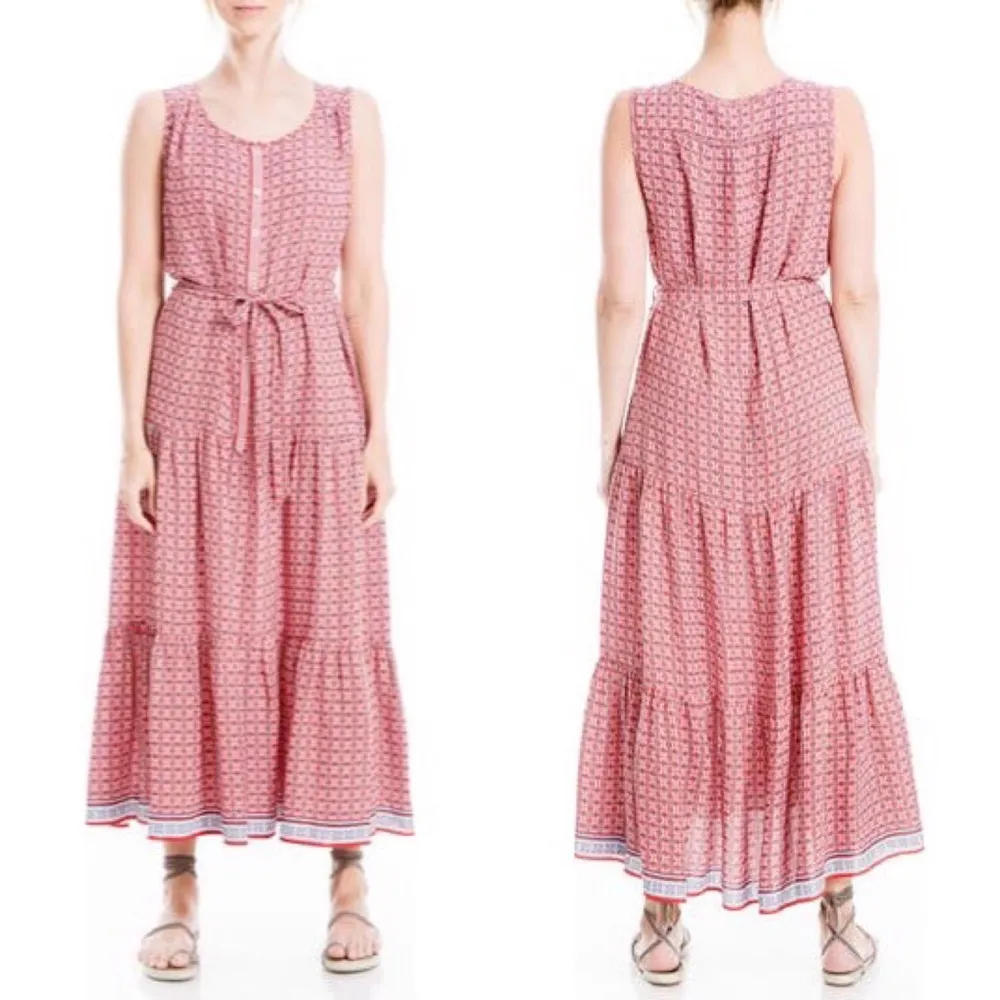 Max Studio Floral Maxi Dress Tiered Belted Geo Print Size XS NWT $138.00 - Image 9