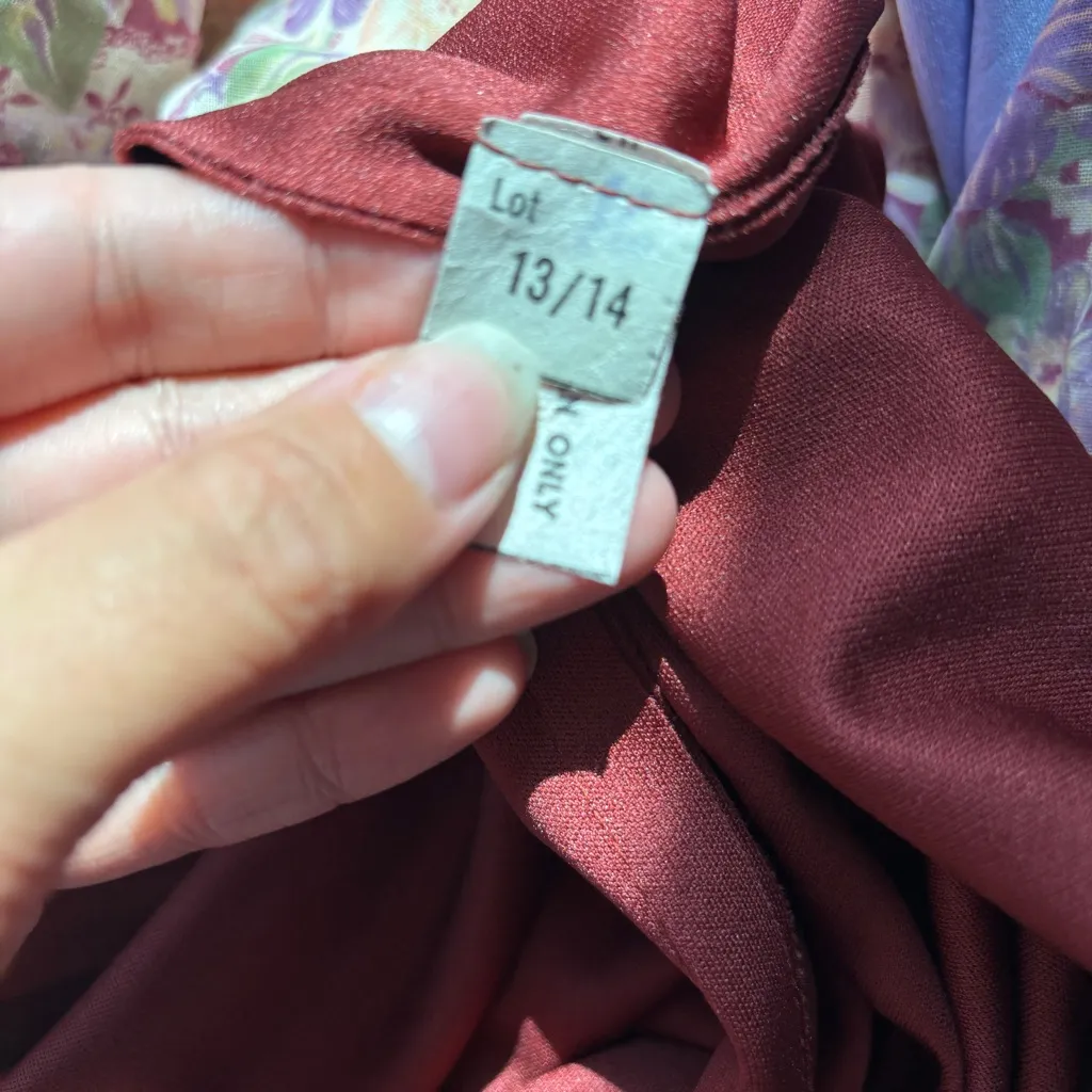 Vintage 70s Rusty Red Crochet Ruched Babydoll Full Length Prom Dress Size 14 - Image 15