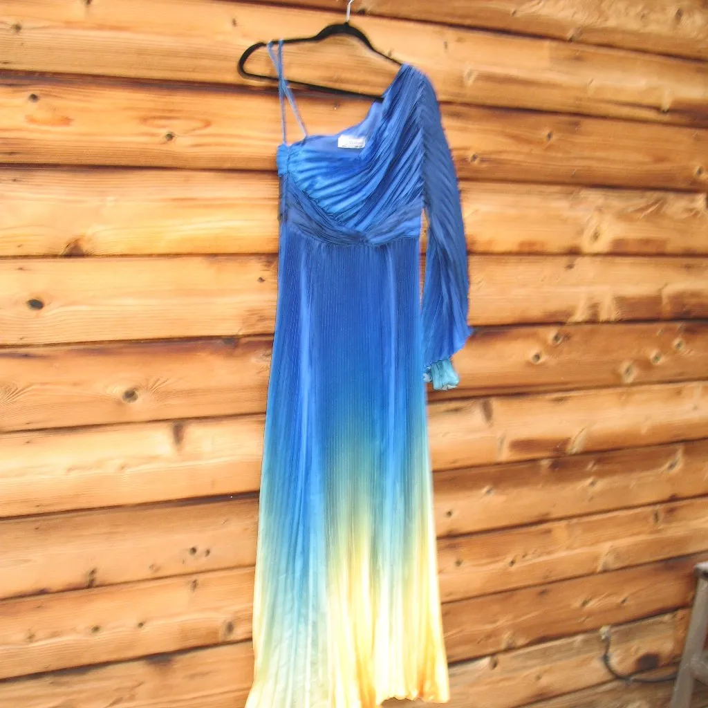 MAC DUGGAL 49903 Blue Ombre Pleated Charmeuse One-Shoulder Gown Dress 6 FLAWS - Image 8