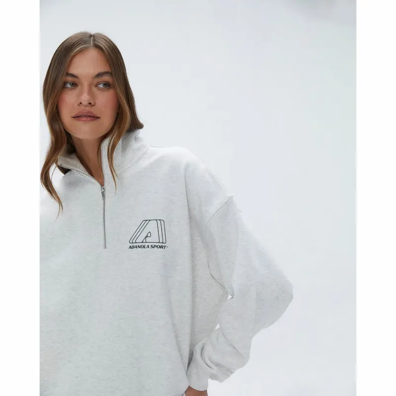 Adanola "A" Oversized Funnel Neck Zip Sweatshirt Light Grey Womens Size S - Image 3