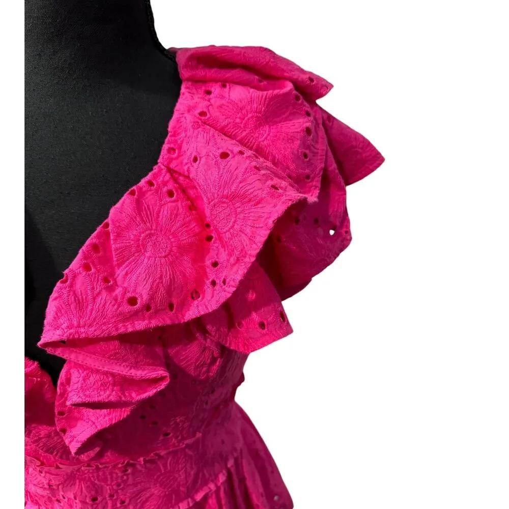 NWT! Ted Baker Mazieh Broderie Peplum Top in Bright Pink - Size 2  (US Size 6) - Image 8