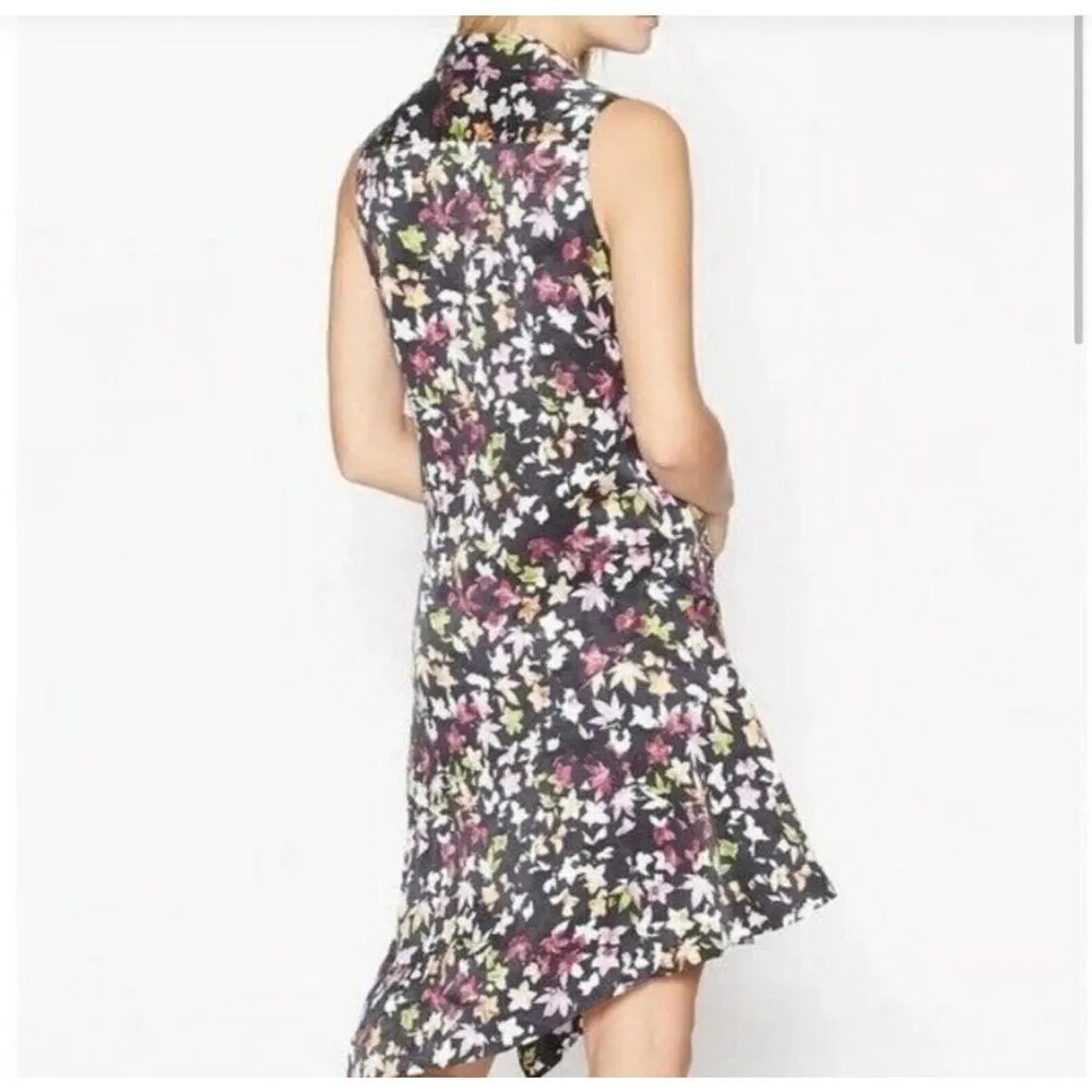 Equipment Femme Tira Black Floral Silk Diagonal Hem Midi Dress Size Medium - Image 10
