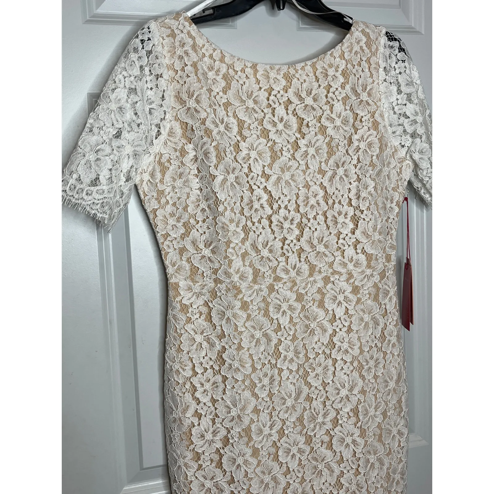 Vow'd NEW Size Medium White Lace Open Back Tulip Hem Midi Dress Wedding Bride - Image 3