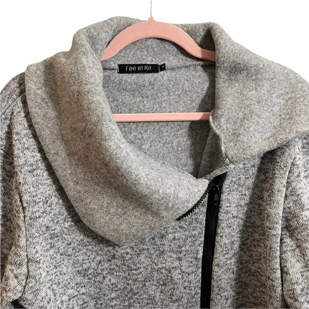 Fee Et Rit Gray Asymmetrical Zipper Sweater Jacket Size 4 - Image 6