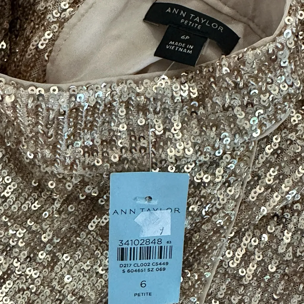 NEW ANN TAYLOR $198 GOLD SEQUIN MOCK NECK MIDI DRESS SZ 6P - Image 6