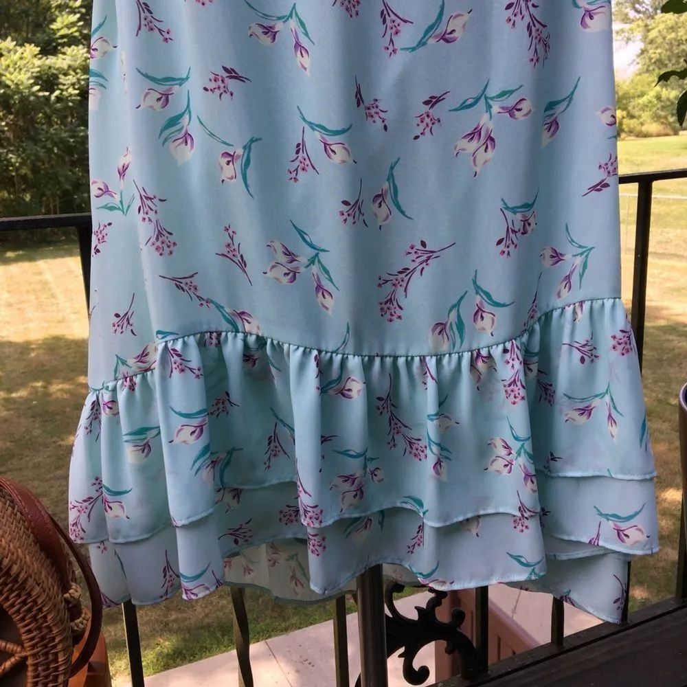 Gianni Bini Mint & Violet Dainty Floral Mini Dress Size Large - Image 3