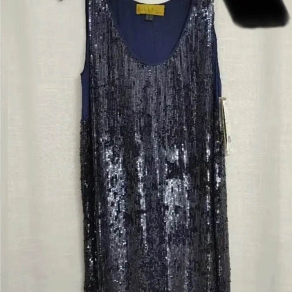 Size 4 Nicole Miller Sleeveless Blue Sequin Round Neck  Shift Dress NEW NO TAGS - Image 10