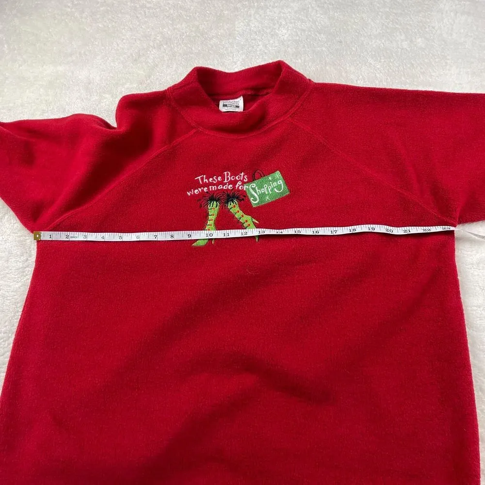 Relevant Products Embroidered Boots Fleece Sweater Womens L Red Mock Neck Raglan Size L - Image 7