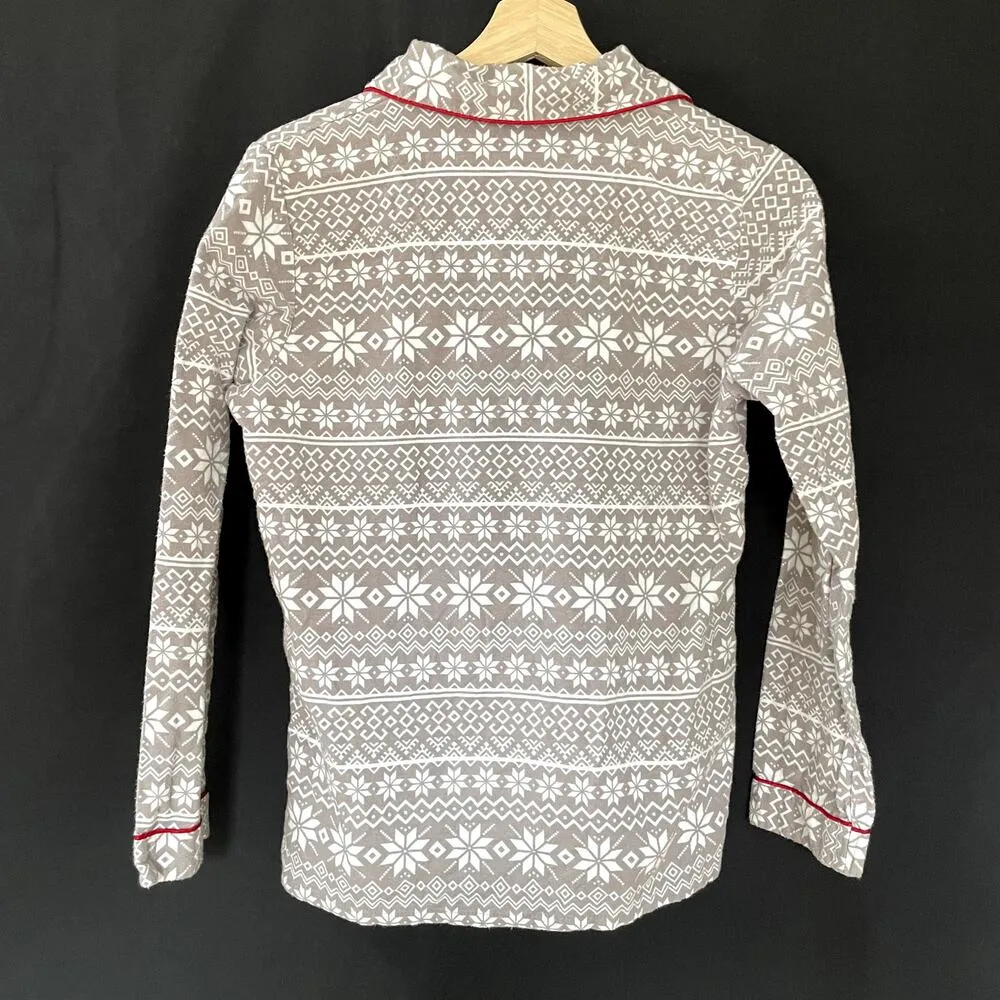 Sleepytime Pjs cotton pajama top button down women's size small gray red trim - Image 6