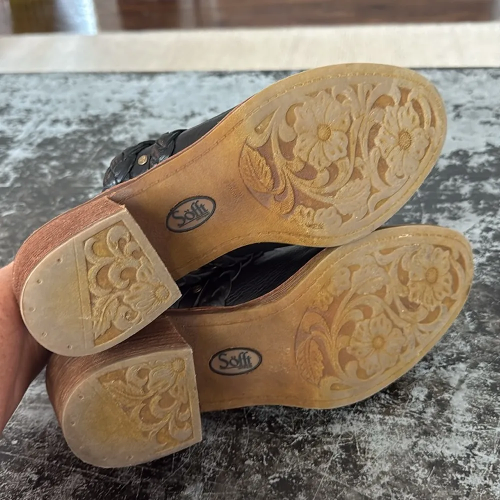 Sofft Black Leather Solano 2.5" Heeled Mules Size 8.5 - Image 5