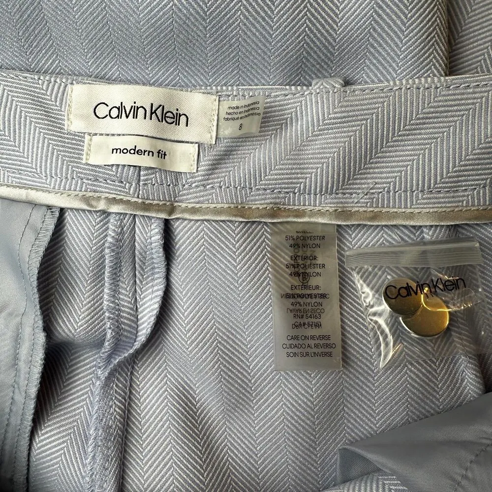 Calvin Klein Modern Fit Blue Herringbone Straight Career Office Dress Pant Sz 8 - Image 6