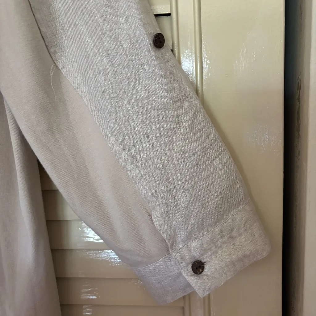 JM Collection Light Beige Button-Down Shirt 100% Linen 100% Cotton - Image 5